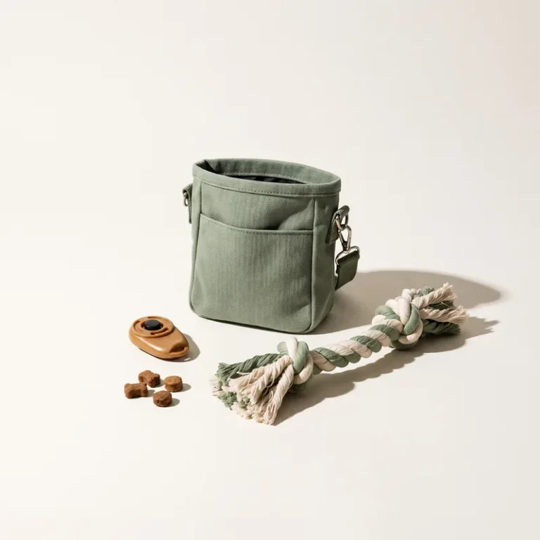 Bolsa de petiscos, clicker e corda para adestramento